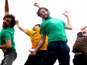 Now Soon Nowhere on tour, visibly happy to receive fresh t-shirts